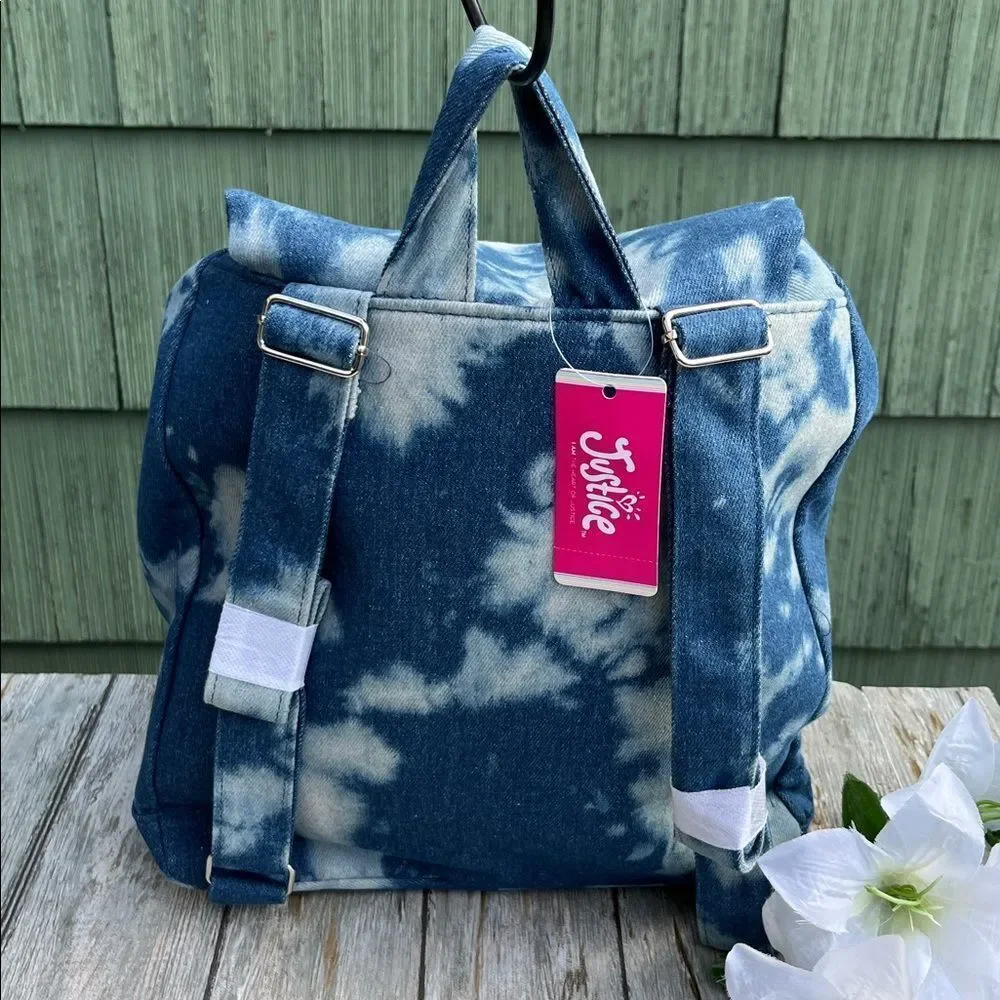Justice Girls Denim Rucksack Backpack, Blue